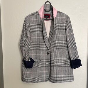 JCrew x Nello Gori Blazer in black / white / pink plaid pattern